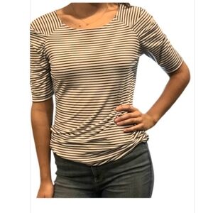 The Limited Striped Elbow Sleeve Top White & Navy Size S